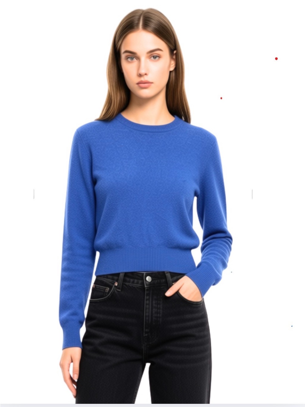 White + Warren Royal Blue / Cornflower Blue 100% Cashmere Crewneck Sweater